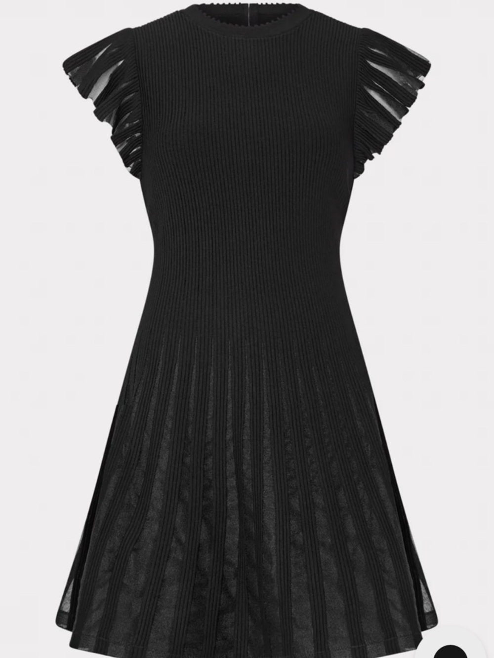 MILLY Size Large Black Flutter Sleeve Pleated Dress